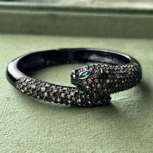 Black Panther Women's Hinged Crystal Bangle Bracelet